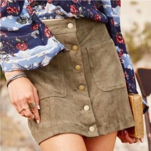NWT Altar’d State Camel Suede Mini Button Skirt